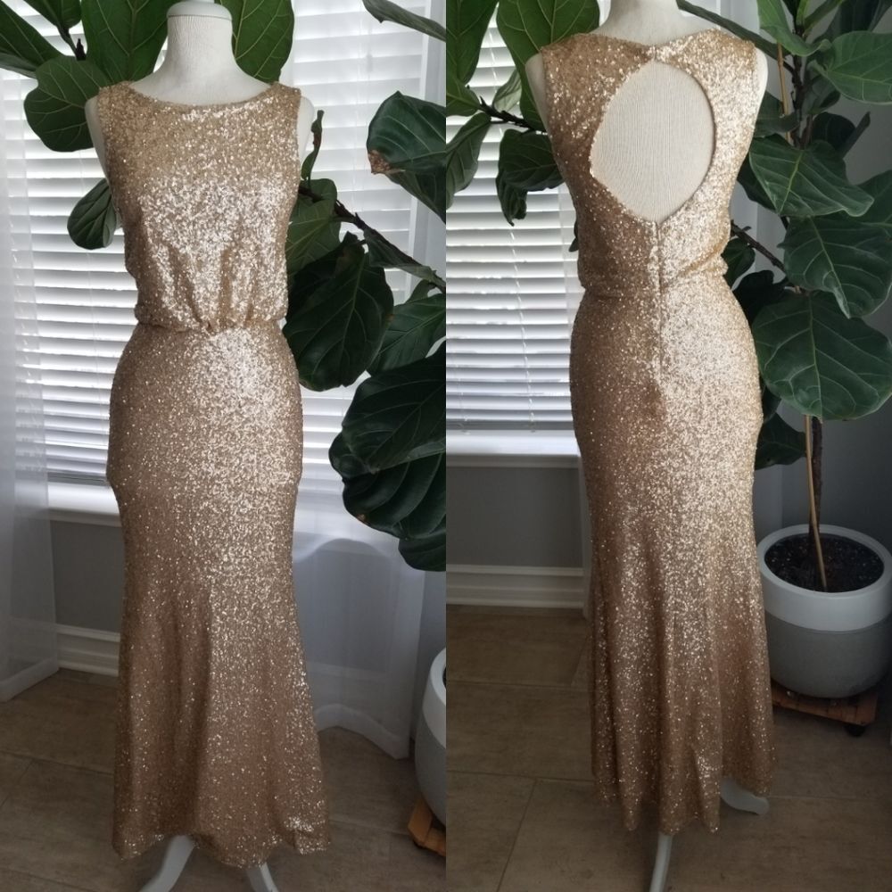 Sorella Vita Sequins Gold Backless Gown Size 8 - Picture 6 of 16